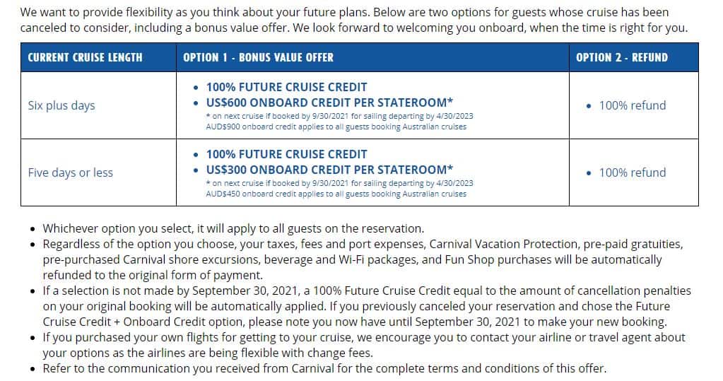 Carnival Cruise Line Cancellation Update 1