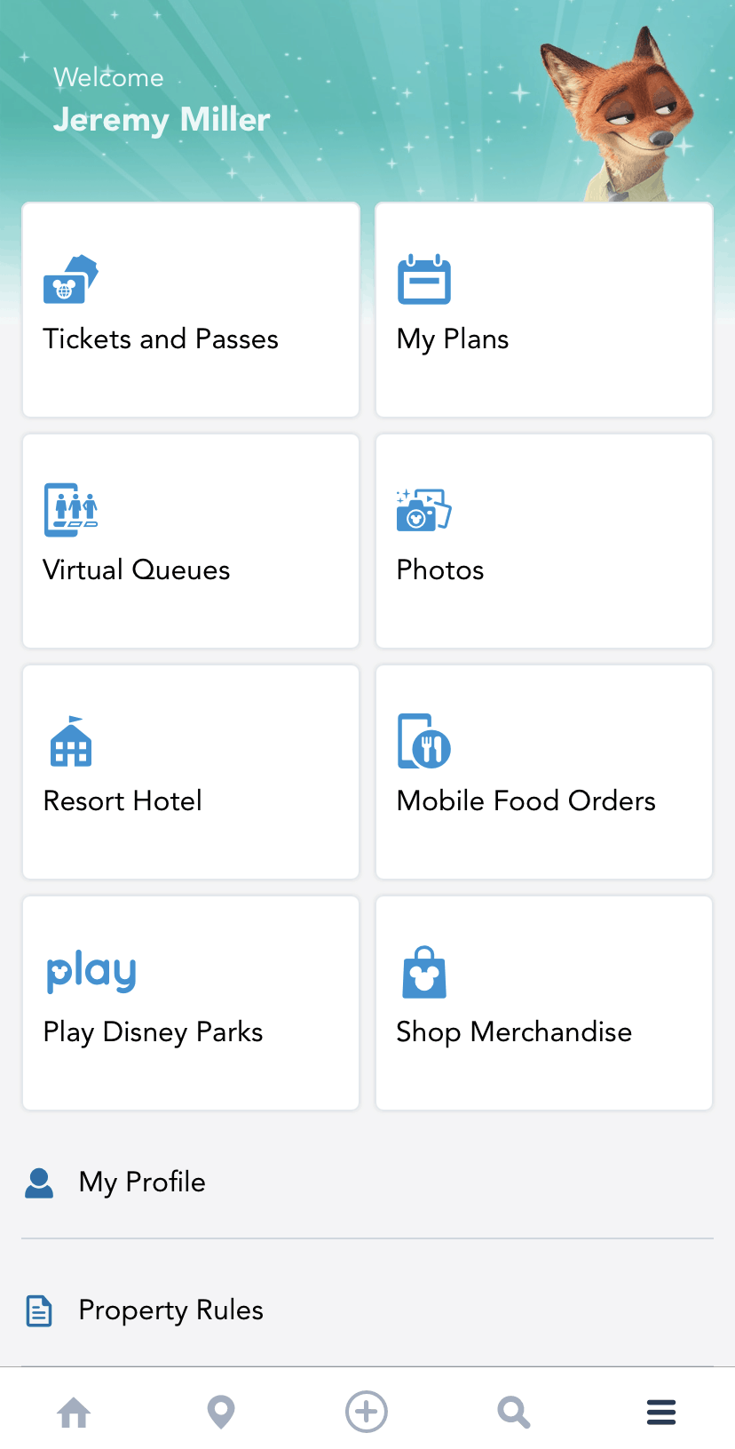 My Disney Experience App Home Screen