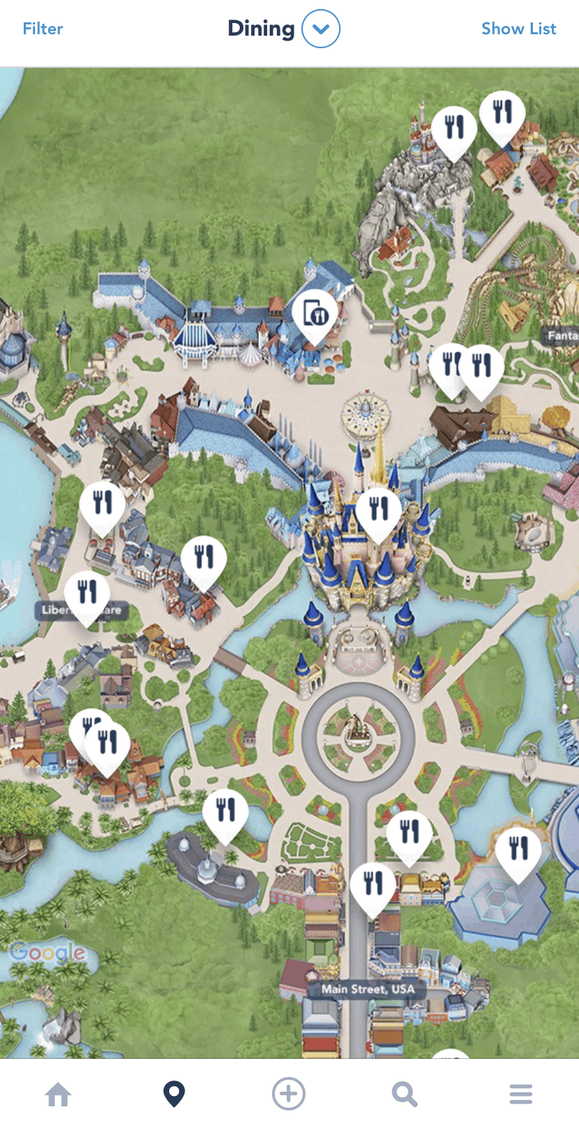 My Disney Experience App Restaurants Map