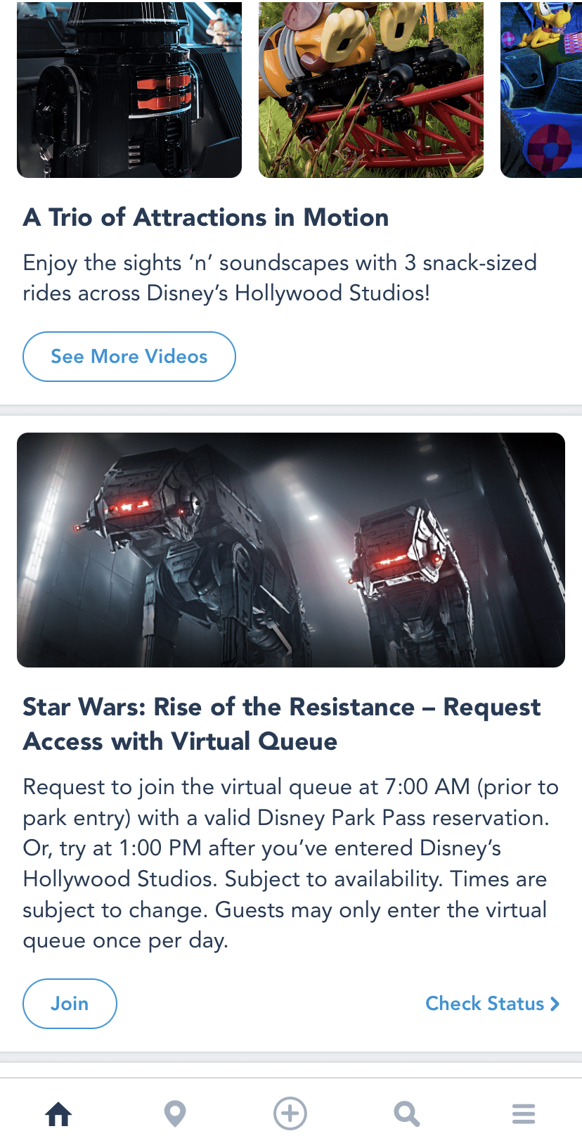 My Disney Experience App Rise of the Resistance Virtual Queue